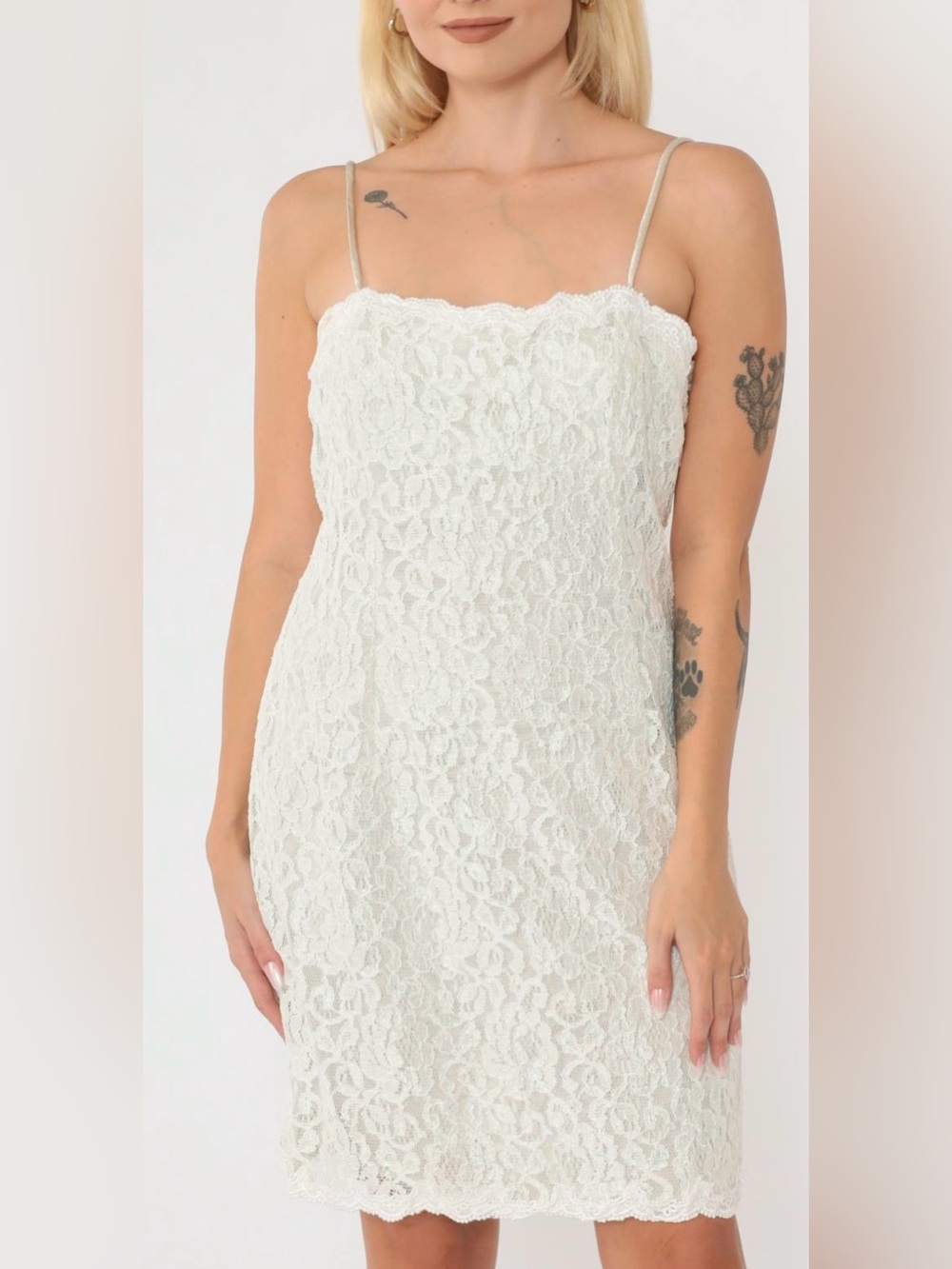 Vintage Scott McClintock White Mini Lace Slip Dress 6 Coquette Cottagecore